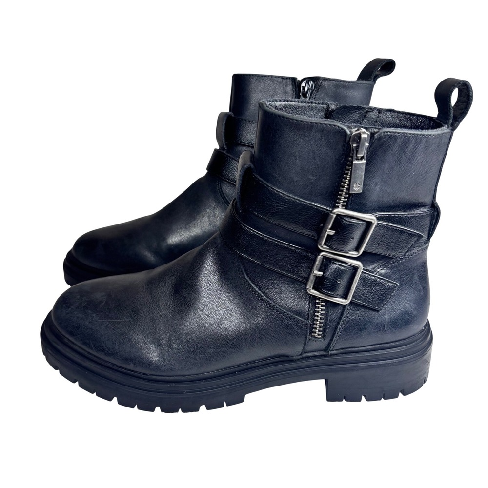 Lucky Brand Moto Boots Black Leather Chunky Platform Buckle Biker‎ Goth Combat 7